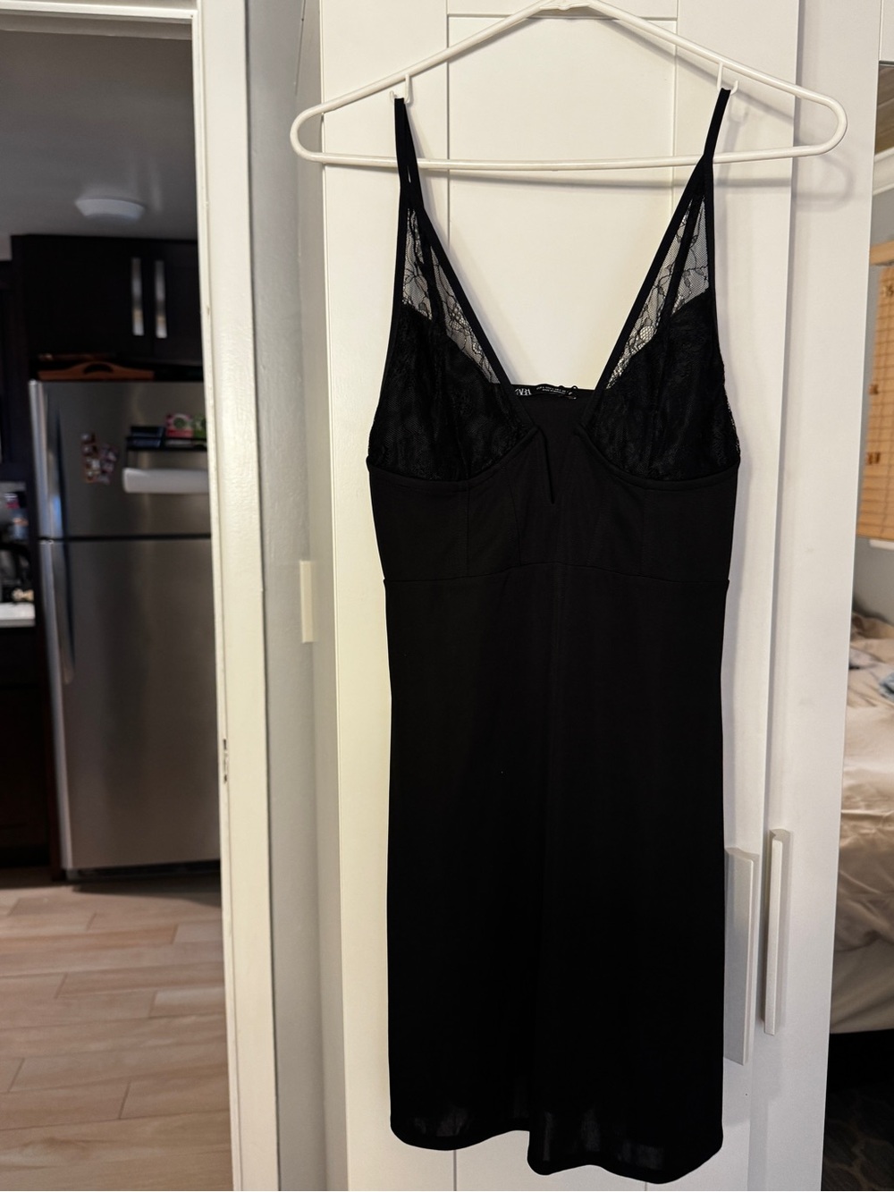 Zara Black Lace-Panel Midi Slip Dress
